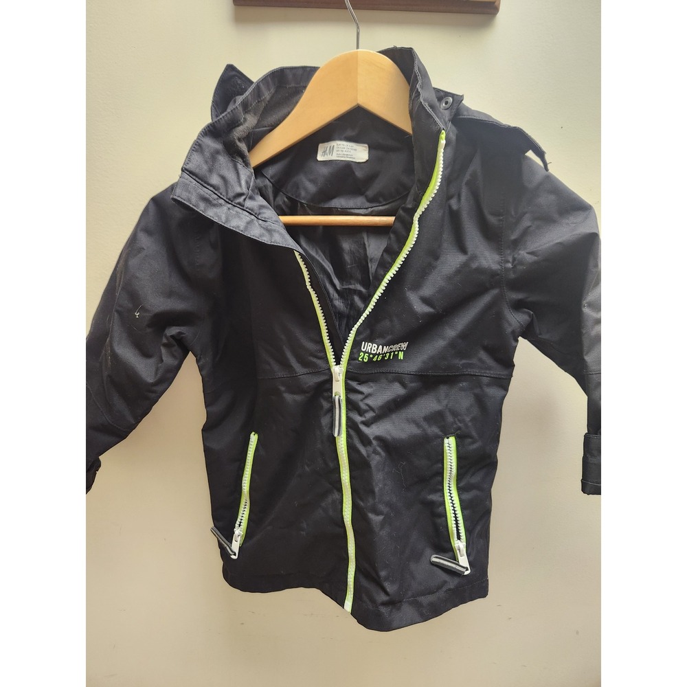 H M Kids Black Hooded Jacket Size‎ 5 6 Years Urban Explorer Neon Zip